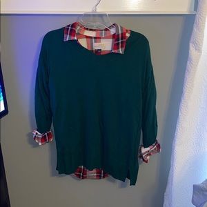 Red flannel w/ green and blue detail with sweater